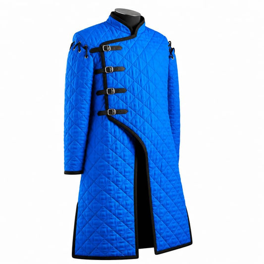 THE MEDIEVALS Thick Padded Gambeson Coat Aketon Full Length Jacket Armor Costumes Dress SCA - color: Aqua Blue, size: XX-Large