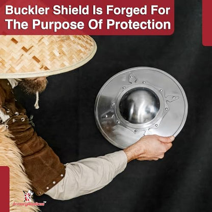 Armory Replicas™ - Battle-Ready Medieval Buckler Shield - 16-Gauge Steel Construction - Functional & Stylish - color: Silver, style: Design 3
