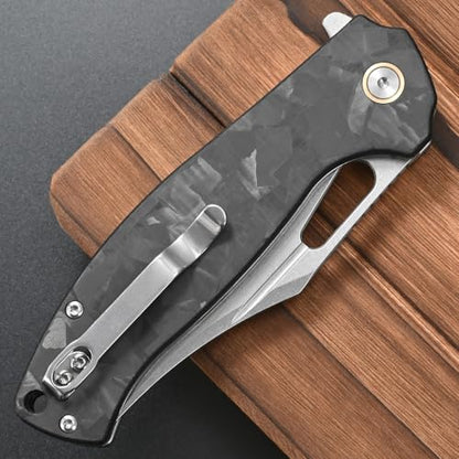FF25 Folding Knife, DC53 Steel Blade Carbon Fiber Handle with Pocket Clip for Outdoor Camping Fishing Working Survival EDC (Black) - color: Black
