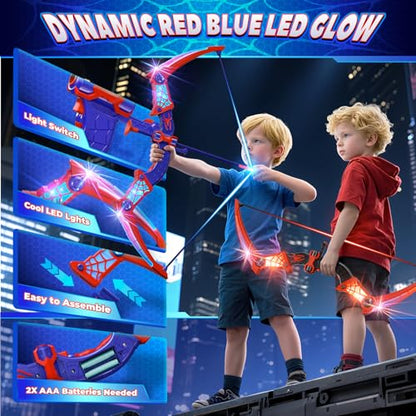 Toys for Boys Age 3-12, 2 Pcs Shooting Set with Red & Blue LED Lights, Standing Target & 2 Quiver, Indoor & Outdoor Kid Toys Gifts for 3 4 5 6 7 8 9 10 11 12 Year Old Boys Girls