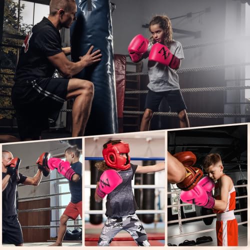 Kids Boxing Gloves 6 oz Youth Training Sparring Gloves for 3–12, Leather Ventilated Mesh, Boys Girls Junior Punching Gloves for PunchBag Focus Pads MMA Muay Thai Kickboxing - color: new pink