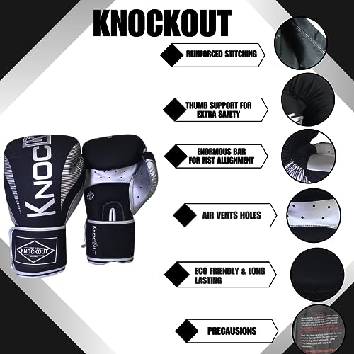 Knockout Elite Boxing Gloves 2 Pair Set, Complete Kit with Hand Wraps, Bag Pack, and Mouth Guard - Size 8oz-16oz-All Color Available - color: Silver / Blue, size: 16 oz
