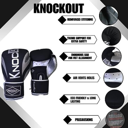 Knockout Elite Boxing Gloves 2 Pair Set, Complete Kit with Hand Wraps, Bag Pack, and Mouth Guard - Size 8oz-16oz-All Color Available - color: Silver / Blue, size: 16 oz