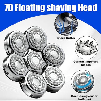 7D Floating Replacement Shaver Heads for Bald Head & Face - color: Silver/2pcs
