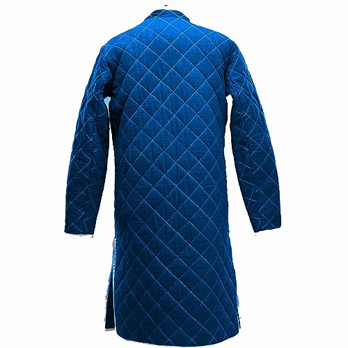 THE MEDIEVALS Thick Padded Gambeson Coat Aketon Full Length Jacket Armor Costumes Dress SCA - color: Blue, size: Medium
