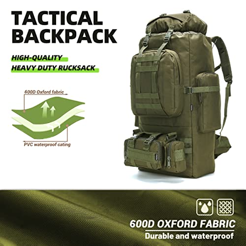 King'sGuard 100L Camping Hiking Backpack Molle Rucksack Military Camping Backpacking Daypack - color: Armygreen