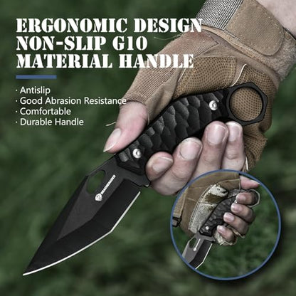 DRACHENADER Survival Knife SEAL-FULL BLACK 9" EDC Fixed Blade Tactical Horizontal Carry Knife for Men with Kydex Sheath, 5mm Thick Stainless Steel, G10 Anti-Slip Handle, Ideal for Gifting, Full Black