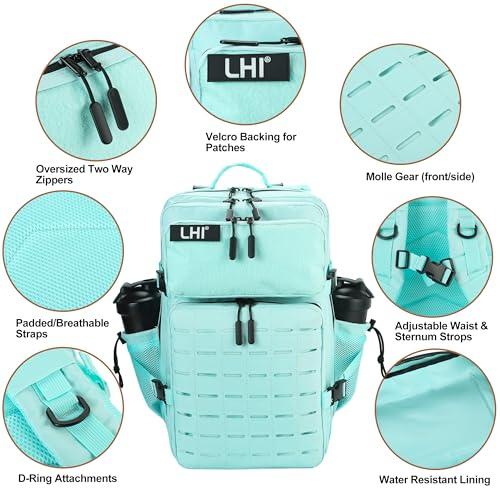 LHI Tactical Military Backpack for Men 25L/45L Large Molle Army Assault Pack 3 Day Hiking Rucksack With Bottle Holder - color: Green, size: 45L