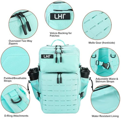 LHI Tactical Military Backpack for Men 25L/45L Large Molle Army Assault Pack 3 Day Hiking Rucksack With Bottle Holder - color: Green, size: 45L