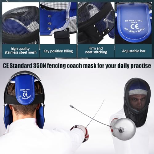 Fencing Coach Mask Mental Fencing Protective Gear Comfortable Safe Helmet for Training Sword Sparring Coaches, Black - size: Size L 26-28 Inch / 66-71 Cm