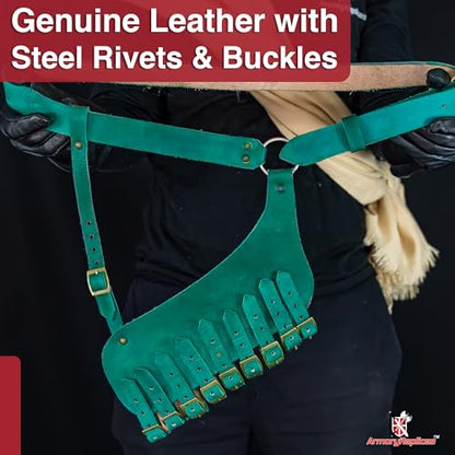 Armory Replicas Handcrafted Rigid Nature Right-Handed Leather Rapier Sword Frog Belt with Adjustable Fit - color: Green