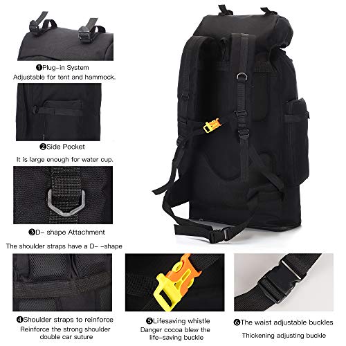 100L Hiking Camping Backpack MOLLE Rucksack Waterproof Daypack for Traveling - color: Black