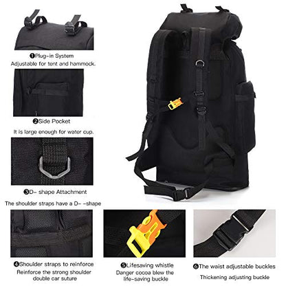 100L Hiking Camping Backpack MOLLE Rucksack Waterproof Daypack for Traveling - color: Black