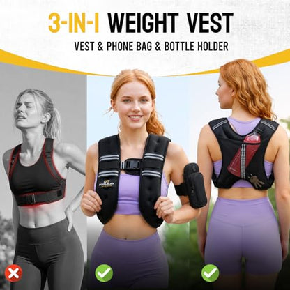 PodiuMax Weighted Vest for Women, Comfort-Fit with Adjustable Straps & Phone Bag, 6/8/12/16/20/25/30LB Womens Weighted Vest for Faster Weight Loss, Walking Strength Training Running - size: 8LB