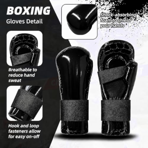 8 Piece Martial Arts Sparring Gear Set, Headgear, Gloves & Foot Pads - color: Black, size: X-Large
