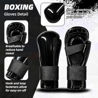8 Piece Martial Arts Sparring Gear Set, Headgear, Gloves & Foot Pads - color: Black, size: X-Large
