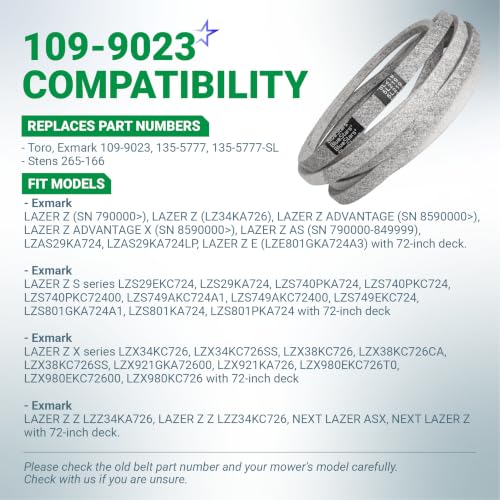 BlueStars 109-9023 Deck Belt Aramid Cord Belt 5/8" x 219" - size: 109-9023, style: Aramid Cord