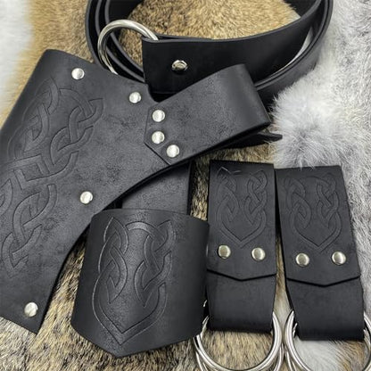 HiiFeuer 5 Pieces Medieval Belt Costume Accessories Renaissance Skirt Hike Viking Horn Belt Holster Dagger Holster Sword Frog - color: Black a