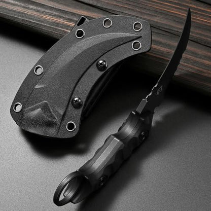 Gtkii GTK691 Fixed Blade Knife D2 Steel Blade Nylon Fiberglass Handle with Kydex Sheath for Outdoor Camping Hunting Hiking Survival EDC Tool(Black) - color: black