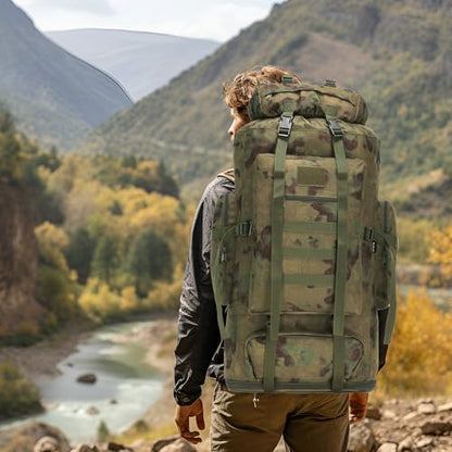 100L Hiking Camping Backpack MOLLE Rucksack Waterproof Daypack (RuinGreen) - color: Ruingreen