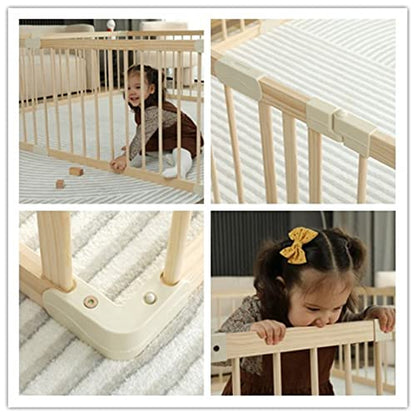 Baby Playpen Play Fence Gate Play Pen Wood Large,Playpens for Babies and Toddlers Kids Indoor,Baby Play Yards Gym - size: 140x200x61 cm