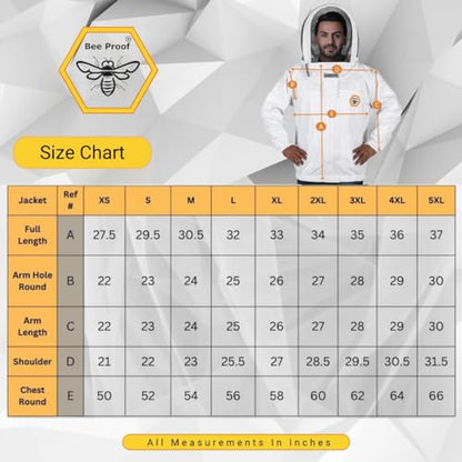 Beekeeping Jacket with Round Veil - Breathable Cotton Beekeeper Suit with YKK Zippers & Protective Hood (BP-102-White)-M - color: White Round Veil, size: Medium