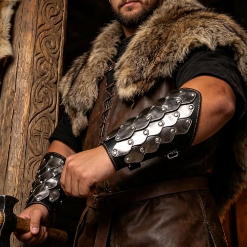 HZMAN 1 Pair Black Faux Leather Bracer Dragon Scale Gauntlet Wristband - size: Small