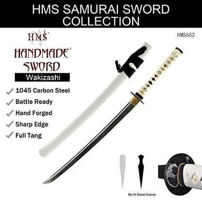 Hand Forged 1045 Warrior General Wakizashi, White Saya Full Tang Sword