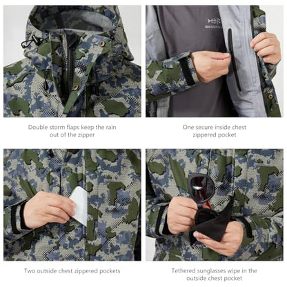 BASSDASH Walker-LW Breathable Waterproof Fishing Hunting Wading Jackets with Silent Outer Fabric for Men Women - color: Green Vegetation Camo, size: XX-Large