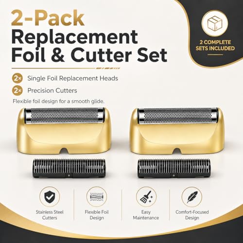Replacement Foil Blade Compatible with BaBylissPRO UV Metal Single Shaver - color: Gold-2 Packs