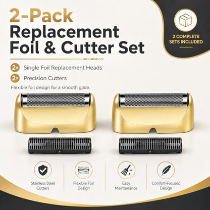 Replacement Foil Blade Compatible with BaBylissPRO UV Metal Single Shaver - color: Gold-2 Packs