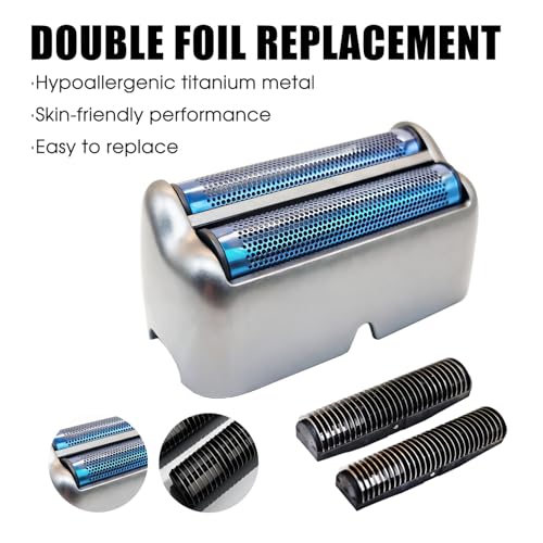 Double Foil Replacement & Cutters for BaBylissPRO UV FOIL, Compatible with FXLFS2 Series UV Shavers, Hypoallergenic Extra-close Shaver Replacement Head, Professional Barber & Home Use(Grey)