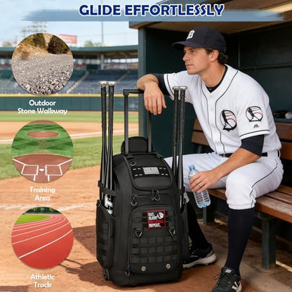 Rolling Baseball Bag with Wheels, Softball Catchers Gear Bag