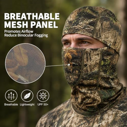 Lightweight Hunting Balaclava Camo Face Mask with Mesh Panel - color: Misty Thicket