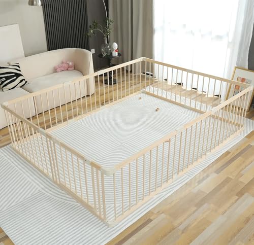Baby Playpen Play Fence Gate Play Pen Wood Large,Playpens for Babies and Toddlers Kids Indoor,Baby Play Yards Gym - size: 180x240x61 cm