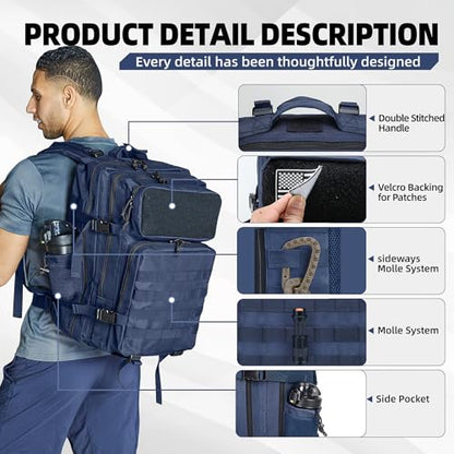 gracedon Tactical Backpack - Military Molle Bag 3 Days Pack for men and Women Large Assault Rucksack 25-45L (45L-Navy) - color: 45l-navy