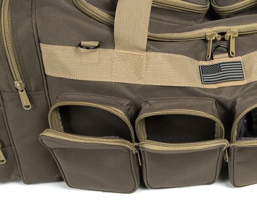 Heavy Duty Range Duffel Quality Tactical Gear Travel Sports Equipment Gym Bag Lockable Zippers with US Flag Patch (33" Khaki) - size: 33" Khaki