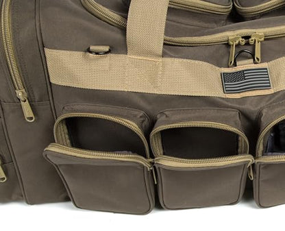 Heavy Duty Range Duffel Quality Tactical Gear Travel Sports Equipment Gym Bag Lockable Zippers with US Flag Patch (33" Khaki) - size: 33" Khaki