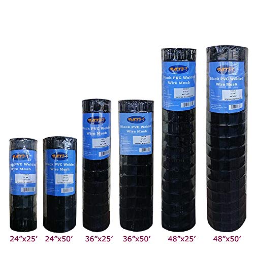 Black PVC Coated Welded Wire Mesh Garden Economy Fence 24 Inch x 50 Foot-3 Inch x 2 Inch 16GA - color: Black, size: 24"x50\'-3"x2" 16GA