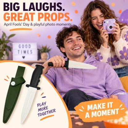 TIETHEKNOT Rubber Dagger Safe Fake Prop Knife with Sheath Harmless Cosplay Accessory Halloween props 10.5 Inch Length (brown) - color: brown
