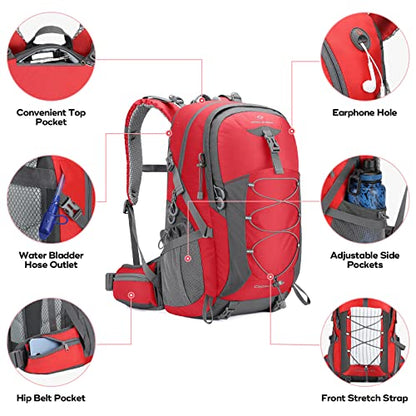Maelstrom 40L Hiking Backpack, Lightweight Camping Daypack with Rain Cover - color: Red, size: 40l