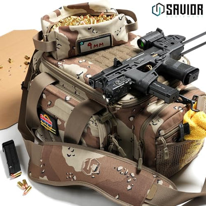 Savior Equipment Specialist Series Tactical Triple Pistol Shooting Range Hunting Duffle Bag Gun Carrying Case, Rigid Compartment Frame, Lockable Zippers - color: Chocolate Chip Camo
