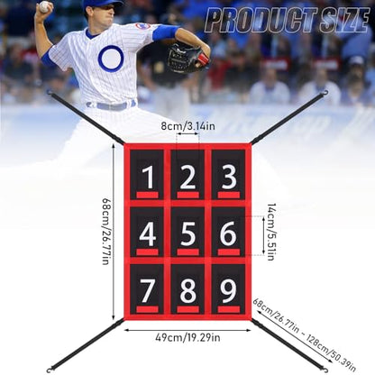 TOBWOLF Adjustable Strike Zone Target for Baseball Softball Net, Numbered Baseball Softball Pitching Target, 9 Pocket Pitching Net Practice Accuracy Training Throwing for Hitting Batting Catching