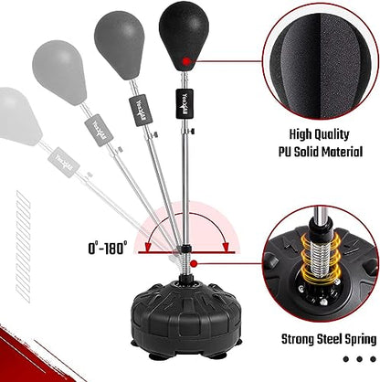 Yes4All Pedestal Punching Bag with Stand, Adjustable Height, Boxing MMA Equipment with PU Leather Speed Reflex Ball Home Gym