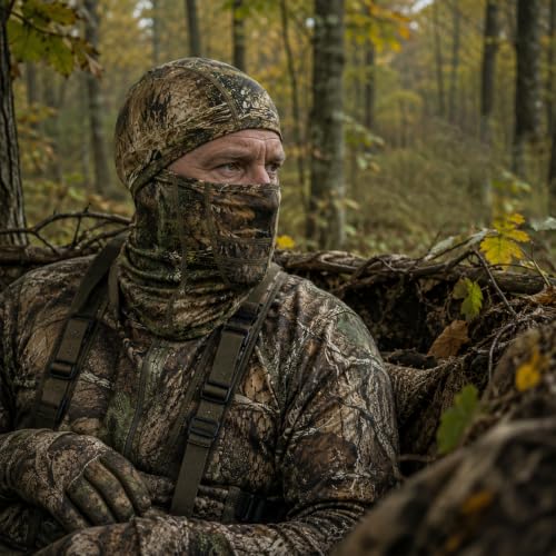 Lightweight Hunting Balaclava Camo Face Mask with Mesh Panel - color: Misty Thicket