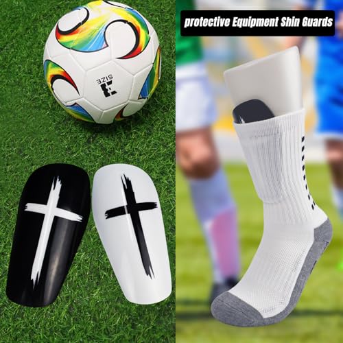 TOMIYO Soccer Shin Guards with Socks Kids 10-12 Calf Protective Equipment - color: Black+White, size: Large