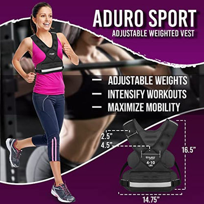 "Aduro Sport Adjustable Weighted Vest Workout Equipment, 4-10lbs/11-20lbs/20-32lbs/26-46lbs Body Weight Vest for Men, Women, Kids" - style: 4-10 Pounds (1.81KG-4.53KG)