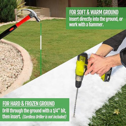 Anley 20 Pack 48" Reflective Driveway Markers, Snow Stakes with Fiberglass Pole & Hammer Cap - 4 Ft High Visibility Safety Markers Reflective Strip for Snow Plowing and Landscape (1/4" Dia, Green) - color: Green