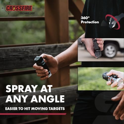 SABRE Crossfire Pepper Gel - 360° Spray for Defense at Any Angle, Maximum Strength Police-Grade OC Pepper Spray with UV Marking Dye, 20‑Foot Tactical Range, Fast Flip Top Safety, Belt Clip, 1.5 fl oz - color: Black Pepper Gel 1 Pack