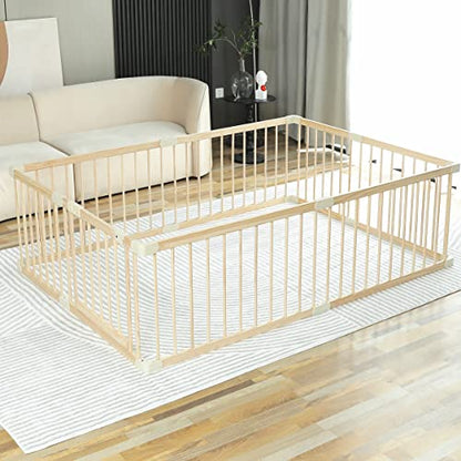 Baby Playpen Play Fence Gate Play Pen Wood Large,Playpens for Babies and Toddlers Kids Indoor,Baby Play Yards Gym - size: 140x200x61 cm